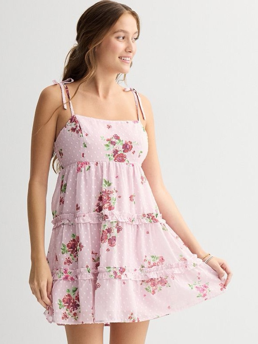 Live to be Spoiled Pink Floral Tie-Shoulder Ruffle Dress size Large